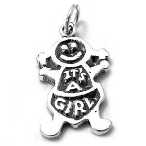 "IT'S A GIRL" IN DIAPER CHARM. STERLING SILVER